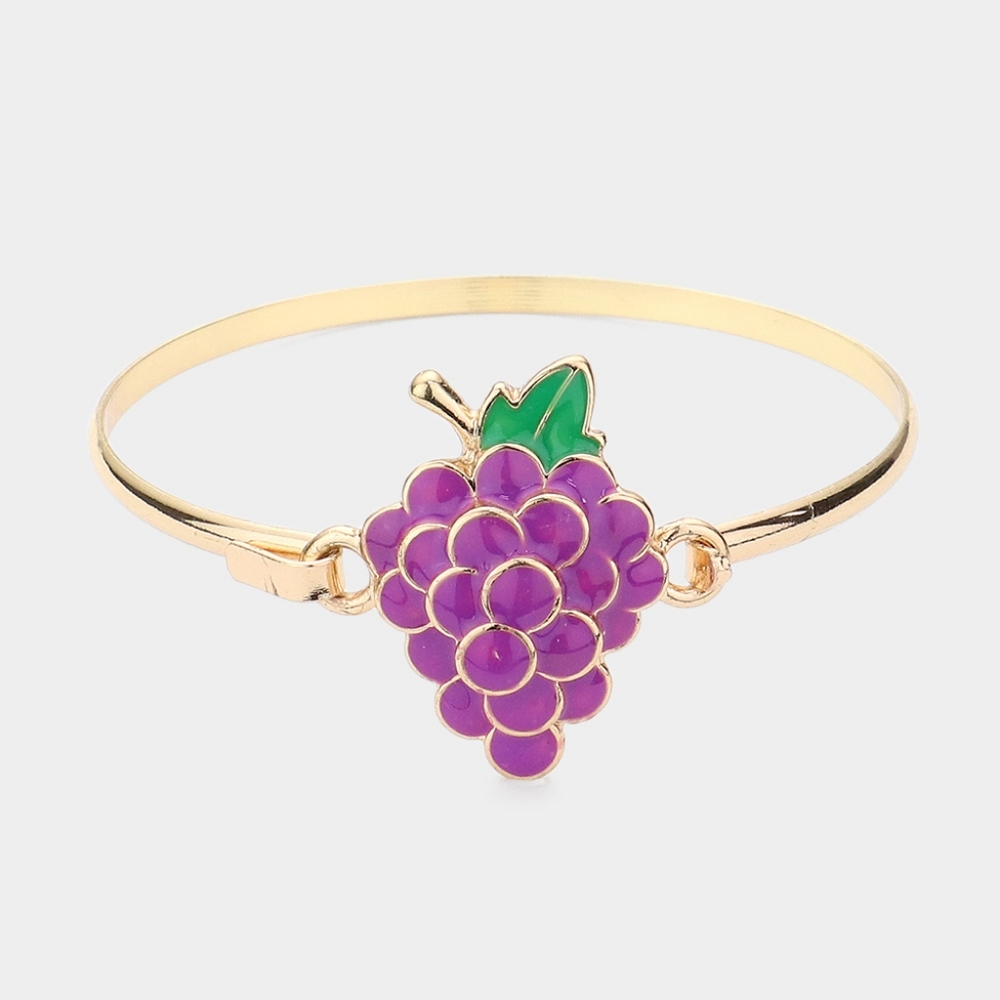 Purple Grapes Gold Metal Fruit Shape Hook Bracelet - Picture 3 of 3